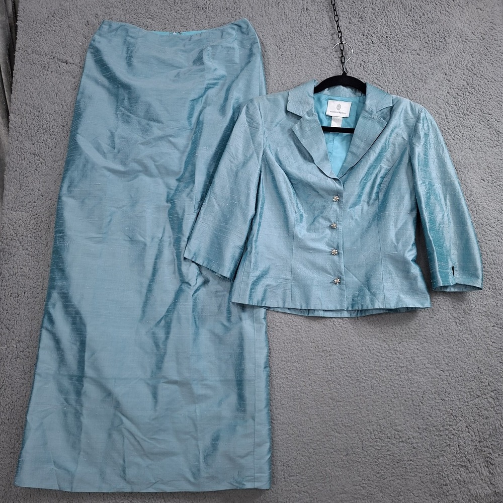 Watters And Watters Taffeta Silk Jacket Maxi Skirt Set Robins Egg Blue 6 Vintage